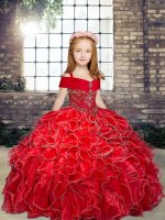 Red Sleeveless Beading and Ruffles Floor Length Little Girls Pageant Dress Wholesale(SKU PAG1220-3BIZ)