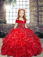 Red Sleeveless Beading and Ruffles Floor Length Little Girls Pageant Dress Wholesale