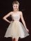Champagne Sleeveless Organza Lace Up Quinceanera Court of Honor Dress for Prom and Party and Wedding Party