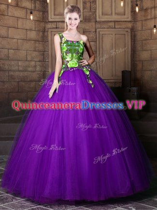 Enchanting One Shoulder Sleeveless Pattern Lace Up Vestidos de Quinceanera