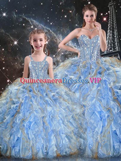 Floor Length Light Blue 15 Quinceanera Dress Sweetheart Sleeveless Lace Up - Click Image to Close