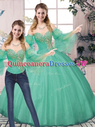 Pretty Sweetheart Sleeveless Lace Up Sweet 16 Quinceanera Dress Turquoise Tulle