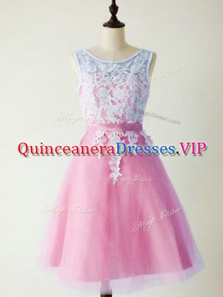 Beauteous Knee Length Lace Up Damas Dress Lilac for Prom and Party and Wedding Party with Lace