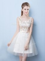 Hot Sale Square Sleeveless Tulle Quinceanera Court of Honor Dress Sequins and Bowknot Lace Up(SKU BMT0209ABIZ)