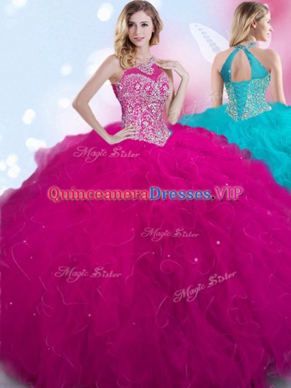 Glittering Halter Top Sleeveless Tulle 15th Birthday Dress Beading Lace Up - Click Image to Close
