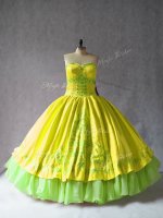 High Class Floor Length Lace Up Quinceanera Gown Yellow for Sweet 16 and Quinceanera with Embroidery