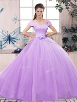 Floor Length Lace Up Quinceanera Dresses Lavender for Military Ball and Sweet 16 and Quinceanera with Lace and Hand Made Flower(SKU YSQD082-9BIZ)