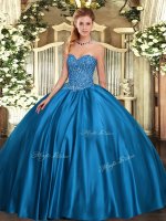 On Sale Floor Length Blue Quinceanera Gowns Satin Sleeveless Beading(SKU SJQDDT1502002-1BIZ)