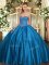 On Sale Floor Length Blue Quinceanera Gowns Satin Sleeveless Beading