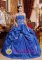Nagua Dominican Republic Royal Blue Appliques Decorate Waist For Elegant Quinceaner Dress With Pick-ups