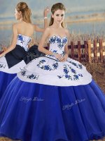 Fitting Tulle Sweetheart Sleeveless Lace Up Embroidery and Bowknot Quince Ball Gowns in Royal Blue(SKU SJQDDT2149002BIZ)