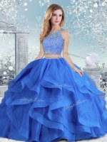 Royal Blue Scoop Clasp Handle Beading and Ruffles Quinceanera Dress Long Sleeves(SKU SJQDDT959002-1BIZ)