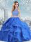 Royal Blue Scoop Clasp Handle Beading and Ruffles Quinceanera Dress Long Sleeves