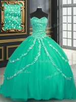 On Sale With Train Turquoise Sweet 16 Quinceanera Dress Sweetheart Sleeveless Brush Train Lace Up