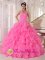 Federal Way Washington/WA Strapless Beaded Decorate With Inexpensive Rose Pink Quinceanera Dress Custom Made with Ruffles Ball Gown