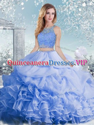 Beading and Ruffles and Pick Ups Sweet 16 Dress Baby Blue Clasp Handle Sleeveless Floor Length