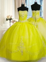 Floor Length Yellow Green Sweet 16 Dress Strapless Sleeveless Lace Up(SKU PSSW0352-9BIZ)