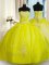 Floor Length Yellow Green Sweet 16 Dress Strapless Sleeveless Lace Up