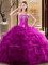 Dramatic Sleeveless Floor Length Embroidery and Pick Ups Lace Up Vestidos de Quinceanera with Fuchsia