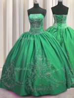 Edgy Green Ball Gowns Taffeta Strapless Sleeveless Beading and Embroidery Floor Length Lace Up 15 Quinceanera Dress(SKU PSSW0488-8BIZ)