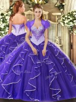 Latest Purple Cap Sleeves Tulle Lace Up Quinceanera Dress for Military Ball and Sweet 16 and Quinceanera(SKU SJQDDT1297002BIZ)