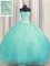 Extravagant Zipper Up Aqua Blue Organza Zipper Vestidos de Quinceanera Sleeveless Floor Length Beading and Appliques