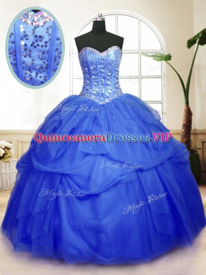 Most Popular Blue Quinceanera Dress Military Ball and Sweet 16 and Quinceanera with Sequins and Pick Ups Sweetheart Sleeveless Lace Up - Click Image to Close