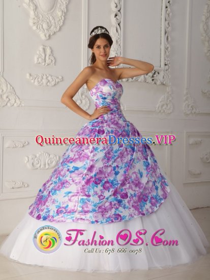 Richardson TX Elegent A-line Printing and Tulle Vintage Multi-color Quinceanera Dress For Sweetheart Appliques - Click Image to Close