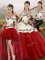 White And Red Three Pieces Embroidery 15th Birthday Dress Lace Up Organza Sleeveless Floor Length