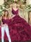 Burgundy V-neck Neckline Pick Ups Sweet 16 Dresses Sleeveless Backless