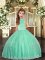 Nice Ball Gowns Girls Pageant Dresses Apple Green High-neck Tulle Sleeveless Floor Length Backless