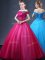Off the Shoulder Beading and Appliques Ball Gown Prom Dress Fuchsia Lace Up Sleeveless Floor Length