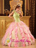 Gahanna Ohio/OH Custom Made Cheap Multi-Color Quinceanera Dress With One Shoulder Ruffled Decorate(SKU QDZY050-FBIZ)