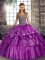Glittering Floor Length Lace Up Vestidos de Quinceanera Purple for Military Ball and Sweet 16 and Quinceanera with Beading and Ruffled Layers