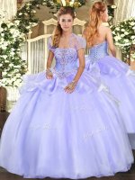 Lavender Lace Up Strapless Appliques Ball Gown Prom Dress Organza Sleeveless(SKU SJQDDT1544002BIZ)