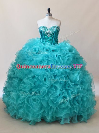 Enchanting Aqua Blue Sleeveless Floor Length Ruffles and Sequins Quinceanera Dresses - Click Image to Close