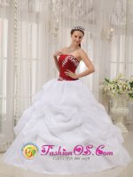 Pitsea East Anglia White and Wine Red Appliques Stylish Quinceanera Dress With Strapless Pick-ups
