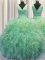 Dynamic V Neck Zipper Up Green Sleeveless Beading and Ruffles Floor Length Ball Gown Prom Dress