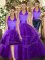 Floor Length Three Pieces Sleeveless Purple Quinceanera Dress Lace Up