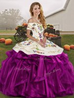 Glittering Off The Shoulder Sleeveless Lace Up Sweet 16 Dress White And Purple Organza