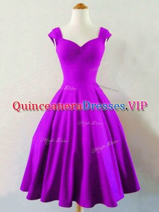 Dramatic Ruching Damas Dress Eggplant Purple Lace Up Sleeveless Knee Length