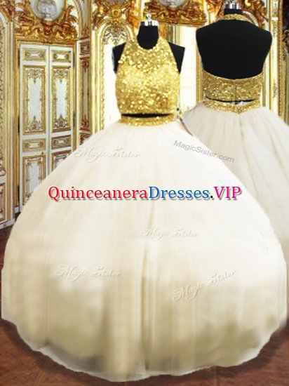 Halter Top Sleeveless Tulle Quinceanera Dresses Beading Zipper - Click Image to Close