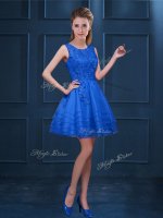 Knee Length Zipper Damas Dress Blue for Prom and Party with Lace and Ruffled Layers