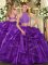 Traditional Beading and Ruffled Layers Sweet 16 Dresses Eggplant Purple Criss Cross Sleeveless Floor Length