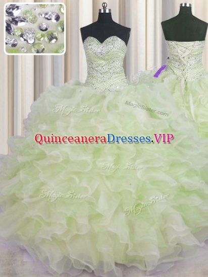 Cheap Yellow Green Sleeveless Beading and Ruffles Floor Length Vestidos de Quinceanera - Click Image to Close