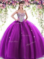 Glorious Beading Sweet 16 Dress Eggplant Purple Lace Up Sleeveless Floor Length