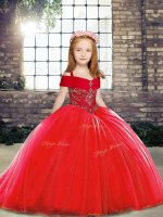 Elegant Red Pageant Dresses Straps Sleeveless Brush Train Lace Up