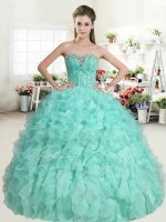 Perfect Ball Gowns 15th Birthday Dress Apple Green Sweetheart Organza Sleeveless Floor Length Lace Up