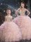 Most Popular Peach Organza Lace Up Sweetheart Sleeveless Floor Length Sweet 16 Dress Beading and Ruffles