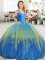 Cheap Straps Sleeveless Tulle Floor Length Zipper Quinceanera Gowns in Multi-color with Beading and Ruffled Layers